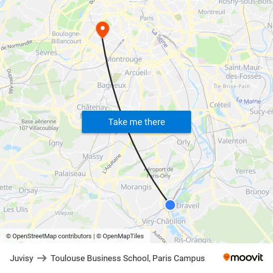 Juvisy to Toulouse Business School, Paris Campus map