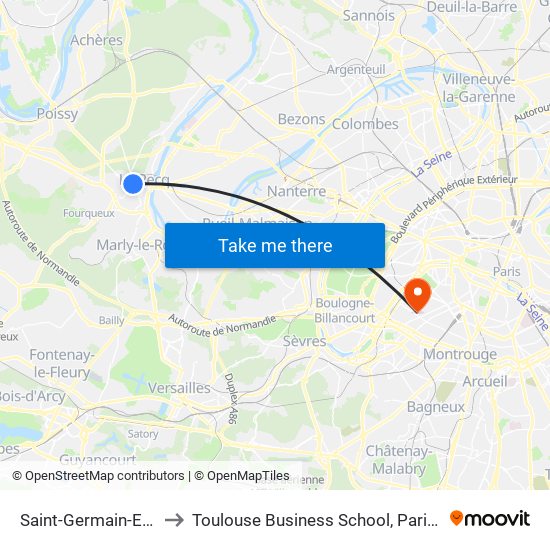 Saint-Germain-En-Laye to Toulouse Business School, Paris Campus map