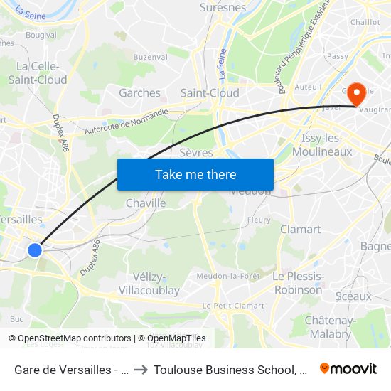Gare de Versailles - Chantiers to Toulouse Business School, Paris Campus map