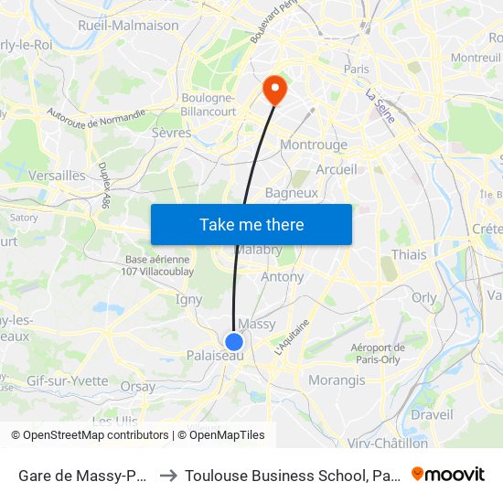 Gare de Massy-Palaiseau to Toulouse Business School, Paris Campus map