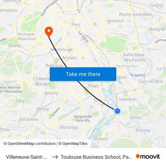 Villeneuve-Saint-Georges to Toulouse Business School, Paris Campus map