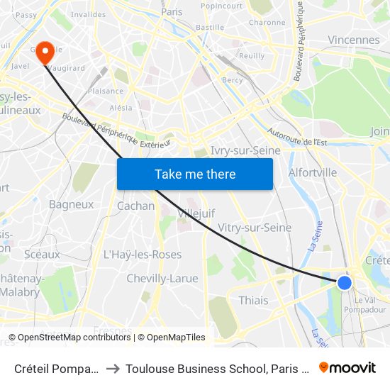 Créteil Pompadour to Toulouse Business School, Paris Campus map