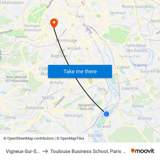 Vigneux-Sur-Seine to Toulouse Business School, Paris Campus map