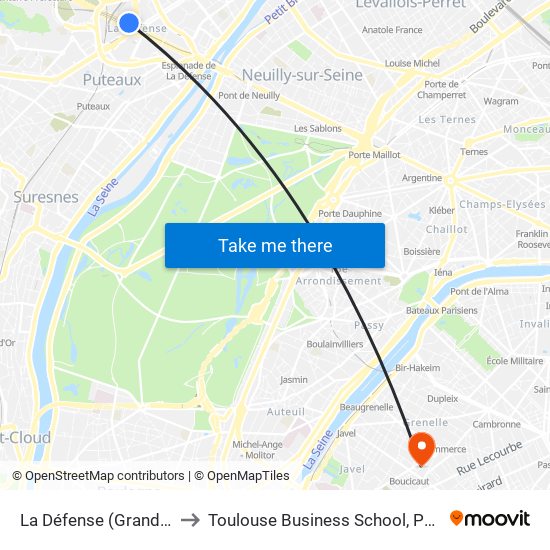 La Défense (Grande Arche) to Toulouse Business School, Paris Campus map