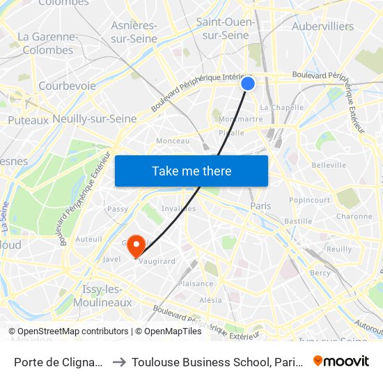 Porte de Clignancourt to Toulouse Business School, Paris Campus map
