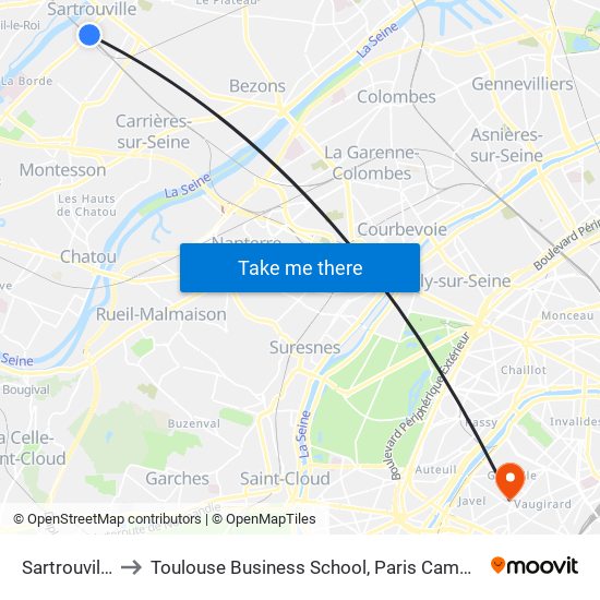 Sartrouville to Toulouse Business School, Paris Campus map