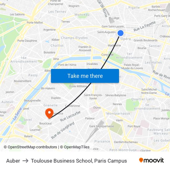 Auber to Toulouse Business School, Paris Campus map