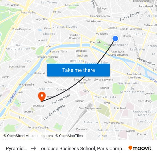 Pyramides to Toulouse Business School, Paris Campus map