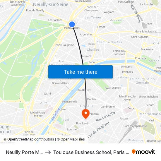 Neuilly Porte Maillot to Toulouse Business School, Paris Campus map