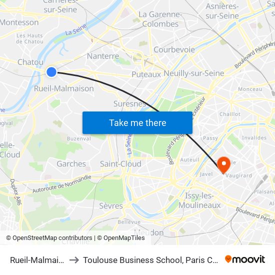 Rueil-Malmaison to Toulouse Business School, Paris Campus map