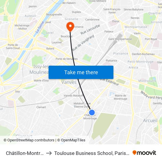 Châtillon-Montrouge to Toulouse Business School, Paris Campus map