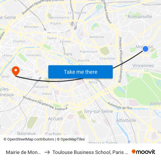 Mairie de Montreuil to Toulouse Business School, Paris Campus map