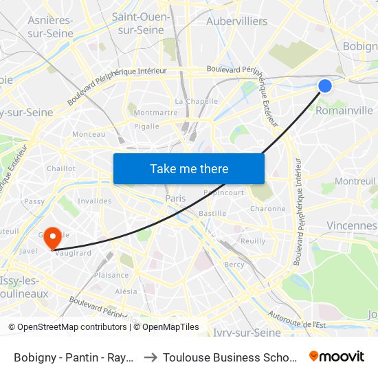 Bobigny - Pantin - Raymond Queneau to Toulouse Business School, Paris Campus map