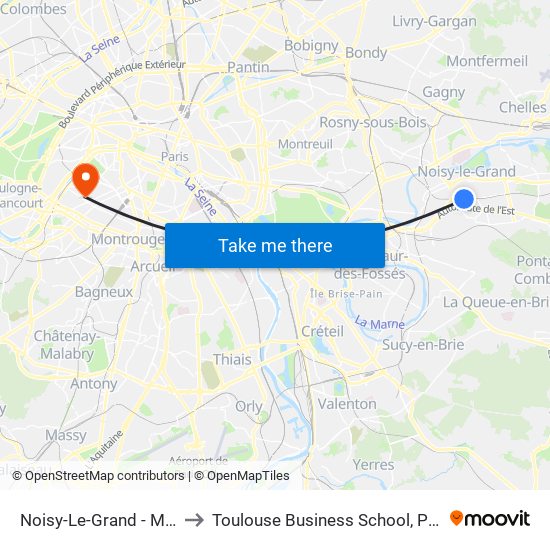 Noisy-Le-Grand - Mont D'Est to Toulouse Business School, Paris Campus map