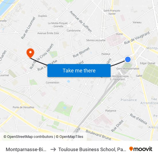 Montparnasse-Bienvenue to Toulouse Business School, Paris Campus map