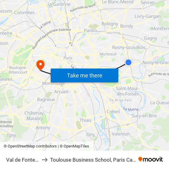 Val de Fontenay to Toulouse Business School, Paris Campus map
