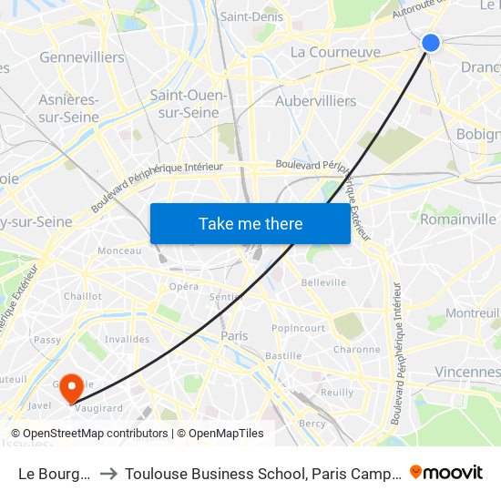 Le Bourget to Toulouse Business School, Paris Campus map
