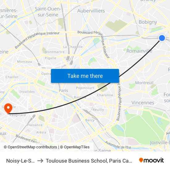 Noisy-Le-Sec to Toulouse Business School, Paris Campus map