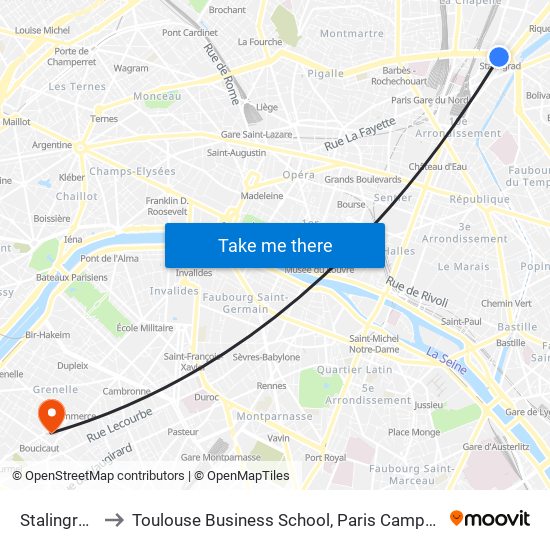 Stalingrad to Toulouse Business School, Paris Campus map