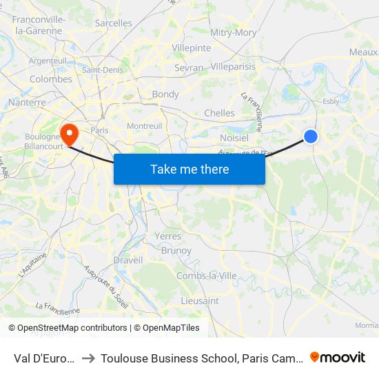 Val D'Europe to Toulouse Business School, Paris Campus map