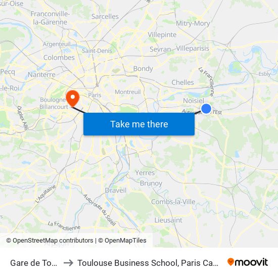 Gare de Torcy to Toulouse Business School, Paris Campus map