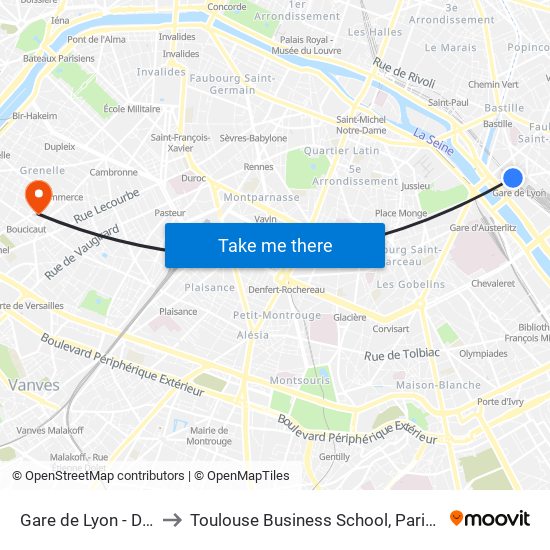 Gare de Lyon - Diderot to Toulouse Business School, Paris Campus map