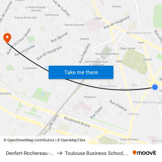 Denfert-Rochereau - Métro-Rer to Toulouse Business School, Paris Campus map