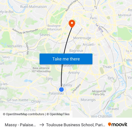 Massy - Palaiseau RER to Toulouse Business School, Paris Campus map