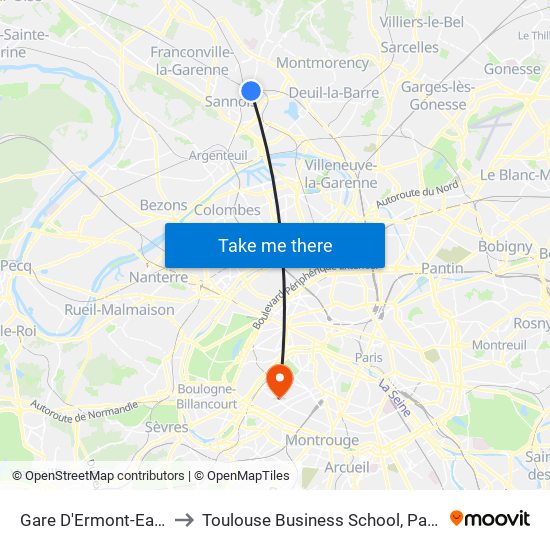 Gare D'Ermont-Eaubonne to Toulouse Business School, Paris Campus map
