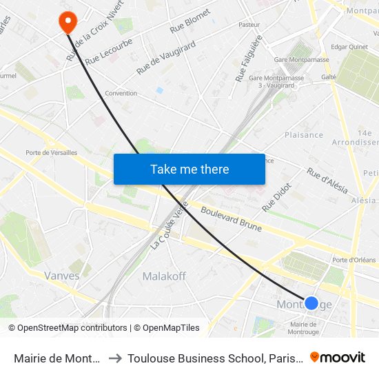 Mairie de Montrouge to Toulouse Business School, Paris Campus map