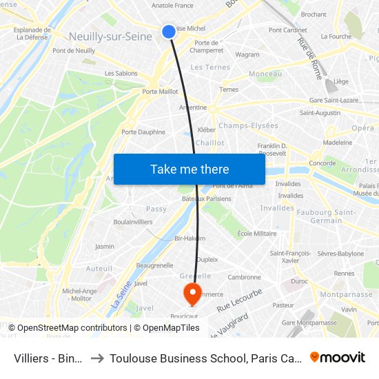 Villiers - Bineau to Toulouse Business School, Paris Campus map