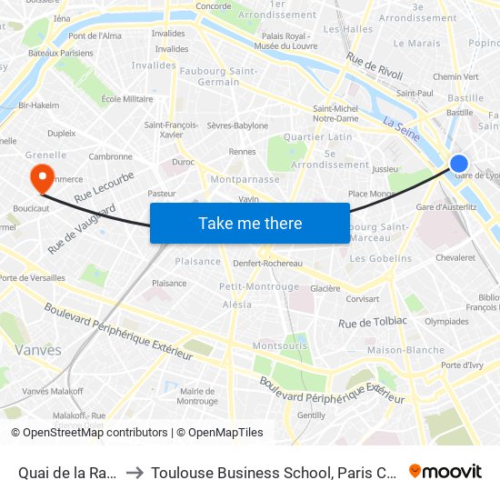 Quai de la Rapée to Toulouse Business School, Paris Campus map