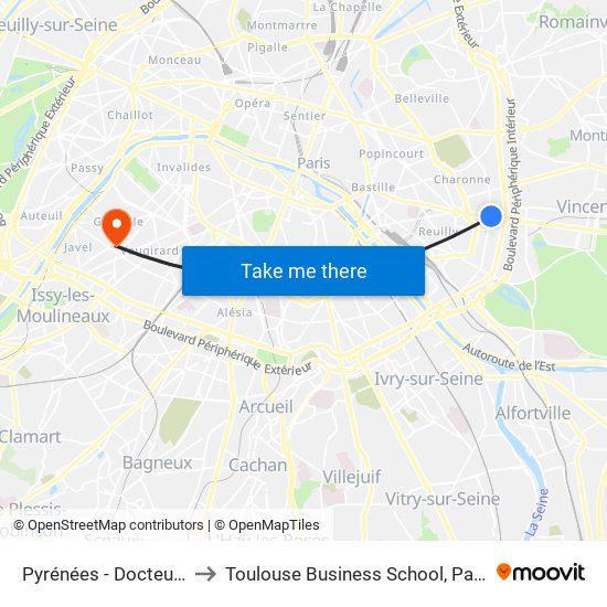 Pyrénées - Docteur Netter to Toulouse Business School, Paris Campus map