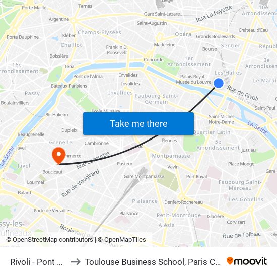 Rivoli - Pont Neuf to Toulouse Business School, Paris Campus map
