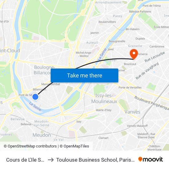 Cours de L'Ile Seguin to Toulouse Business School, Paris Campus map