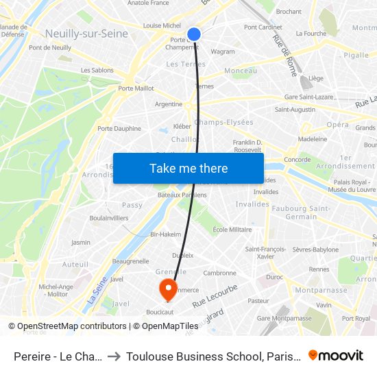 Pereire - Le Chatelier to Toulouse Business School, Paris Campus map