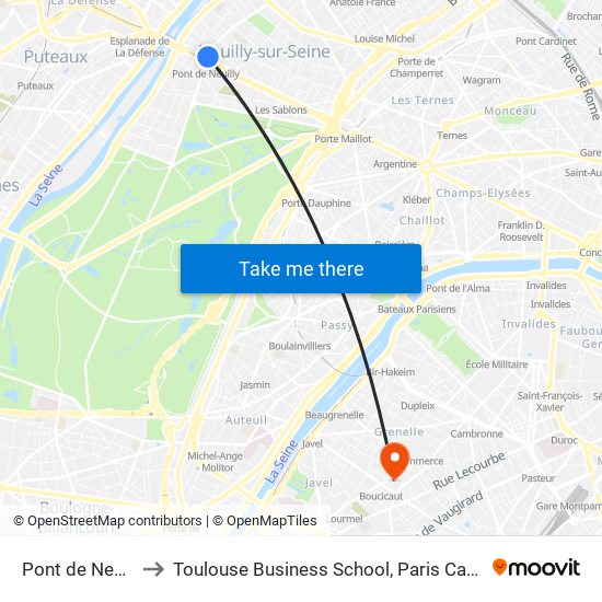 Pont de Neuilly to Toulouse Business School, Paris Campus map