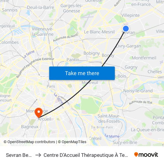 Sevran Beaudottes to Centre D’Accueil Thérapeutique À Temps Partiel Vent du Large map