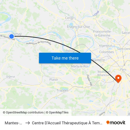 Mantes-La-Jolie to Centre D’Accueil Thérapeutique À Temps Partiel Vent du Large map