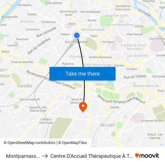 Montparnasse-Bienvenue to Centre D’Accueil Thérapeutique À Temps Partiel Vent du Large map
