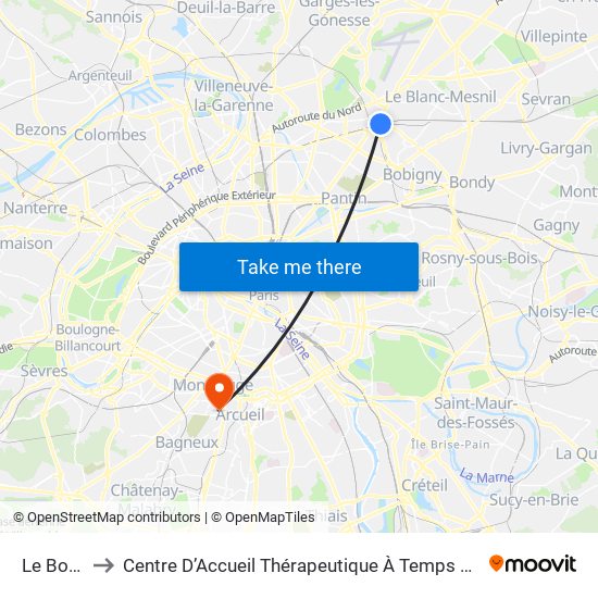 Le Bourget to Centre D’Accueil Thérapeutique À Temps Partiel Vent du Large map