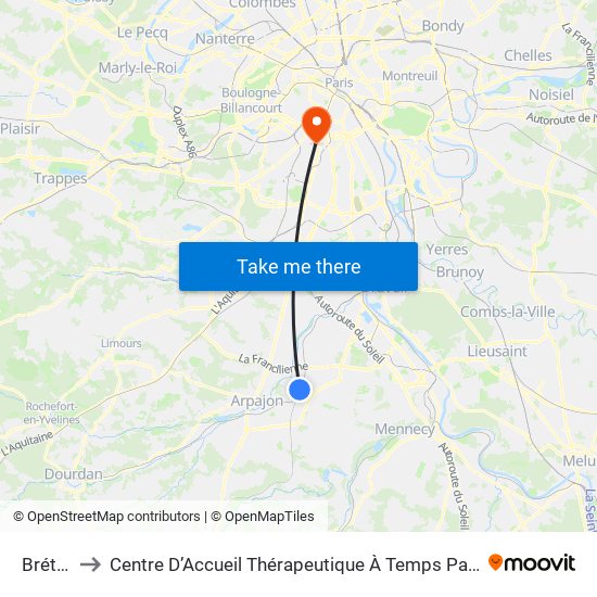 Brétigny to Centre D’Accueil Thérapeutique À Temps Partiel Vent du Large map