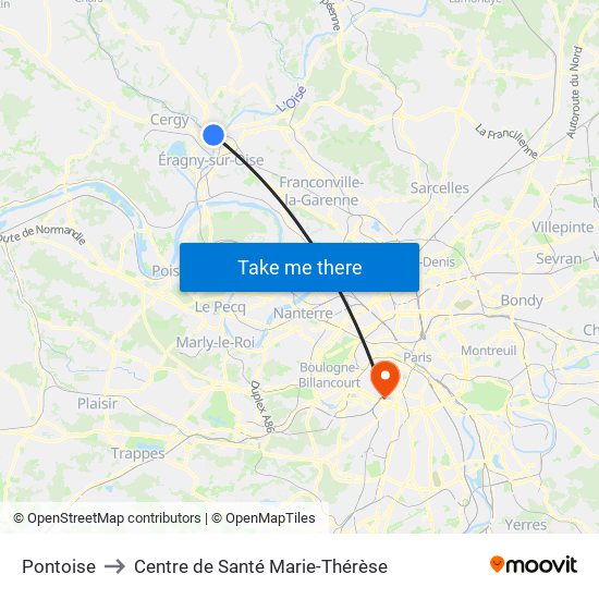 Pontoise to Centre de Santé Marie-Thérèse map