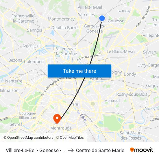 Villiers-Le-Bel - Gonesse - Arnouville to Centre de Santé Marie-Thérèse map