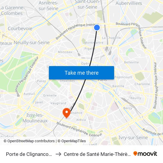 Porte de Clignancourt to Centre de Santé Marie-Thérèse map