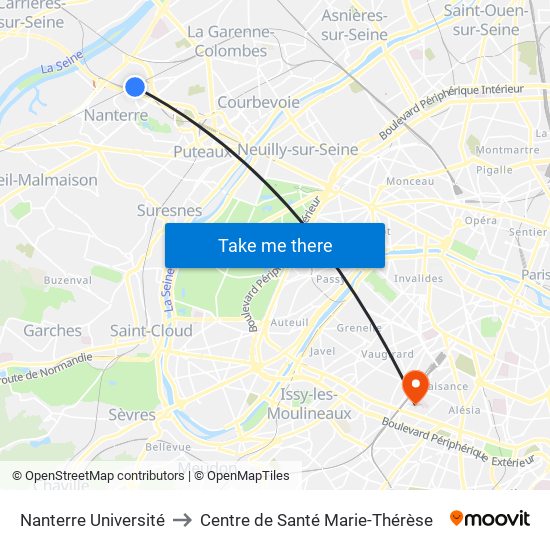 Nanterre Université to Centre de Santé Marie-Thérèse map