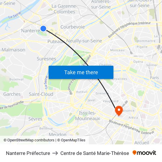 Nanterre Préfecture to Centre de Santé Marie-Thérèse map
