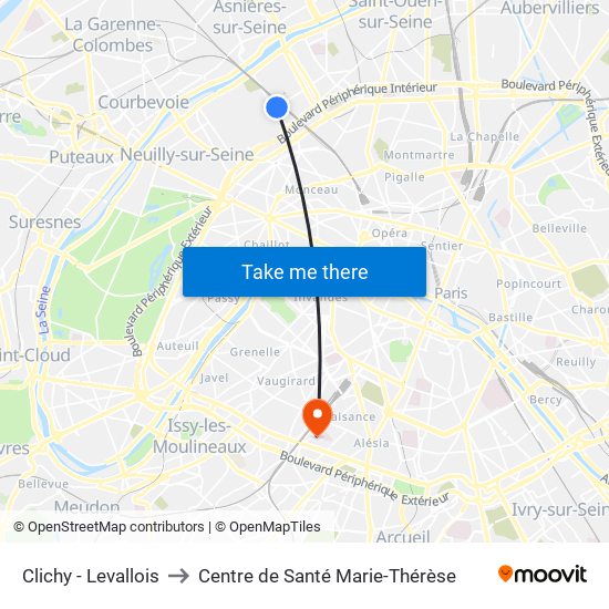 Clichy - Levallois to Centre de Santé Marie-Thérèse map
