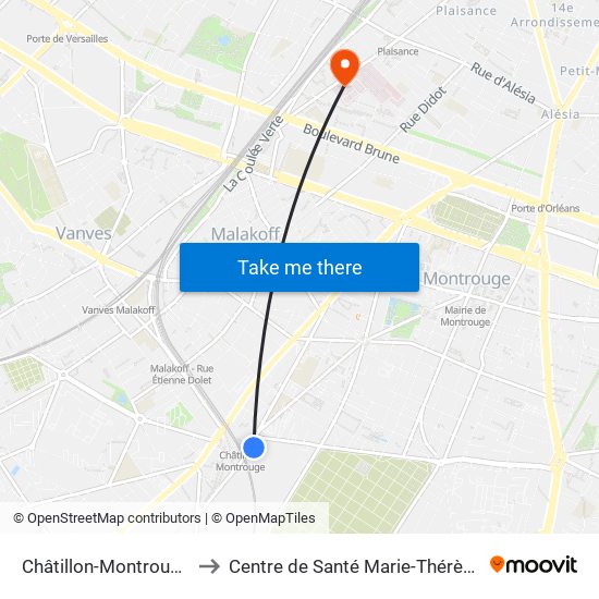 Châtillon-Montrouge to Centre de Santé Marie-Thérèse map