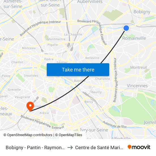 Bobigny - Pantin - Raymond Queneau to Centre de Santé Marie-Thérèse map